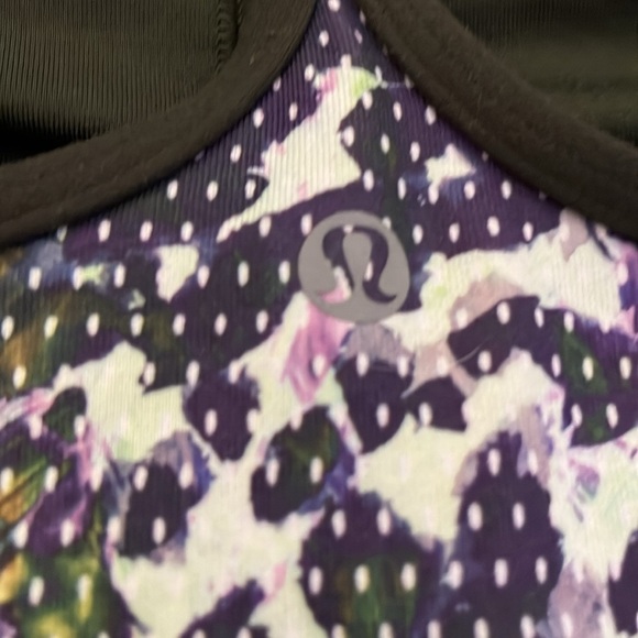 LULULEMON Power Y Tank Top Olive Green Purple Floral Multi Dot Women’s Size 6 - Picture 6 of 8